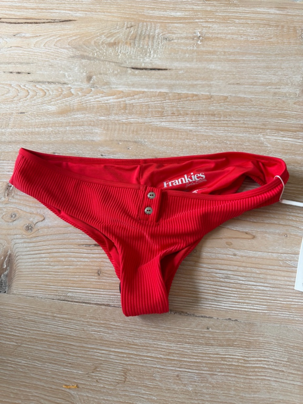 Frankie's Bikinis Red Ribbed Low-Rise Bikini Bottoms